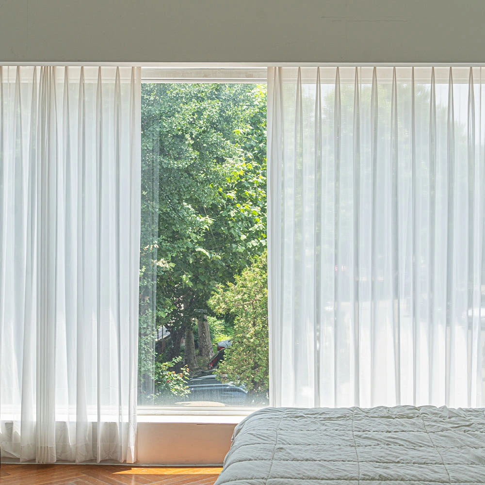 국내산 원단공장 먼지없는 퓨어화이트 나비주름 쉬폰커튼 가로60CM x 세로 250CM 실제 상품 이미지